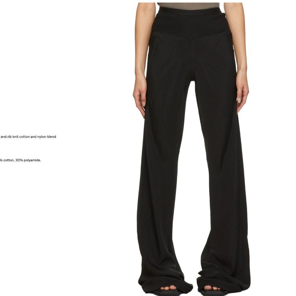 Rick Owens Black Hollywood Bias Trousers Size 40